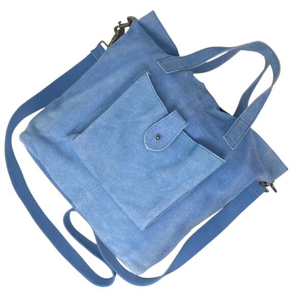 Free People Cambridge Convertible Backpack - Blue Suede Tote Bag  - Crossbody - Picture 2 of 11